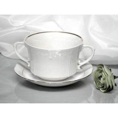 Bulionówka 400 ml ze spodkiem dek: 074 Platynowa Linia KAMELIA 12/24