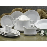 Serwis obiadowy z porcelany dla 12 osób / 45 części dek: 074 Platynowa Linia KAMELIA