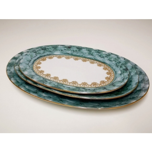 Komplet półmisków 24,28,33 cm dek: 015 Green & Gold ZUZANNA  WYPRZEDAŻ